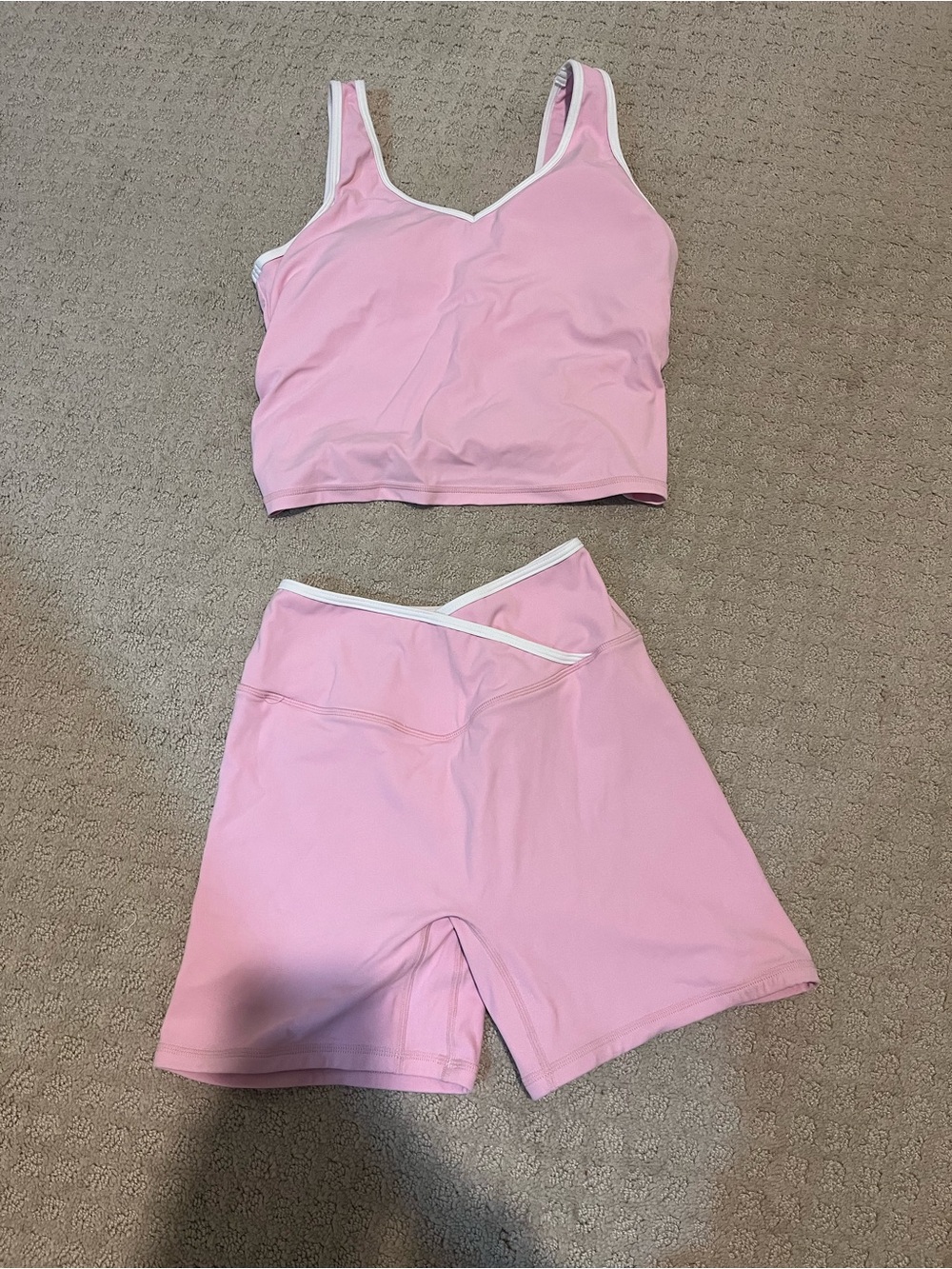 Amazon Pink and White Trim Active Crop Tank with Matching Bike Shorts